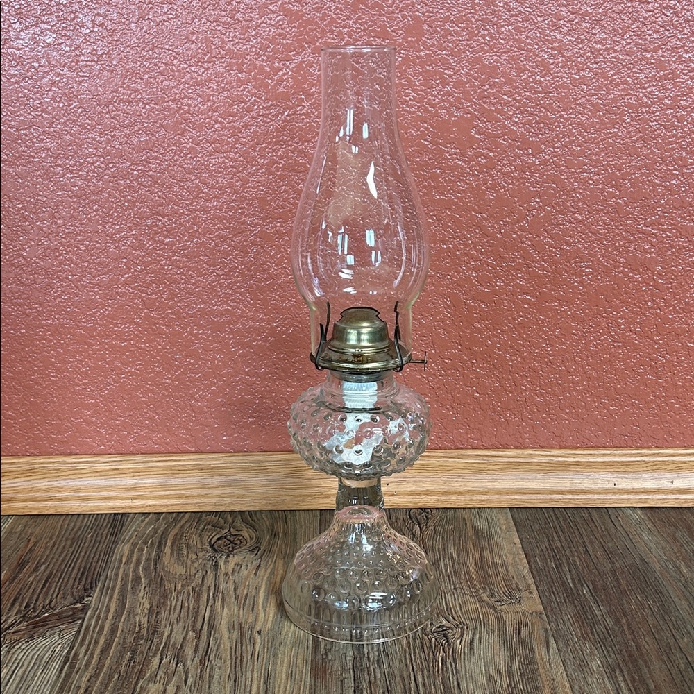 Vintage P & A Risdon Mfg Clear Hobnail Glass Vintage Eagle Oil Lamp